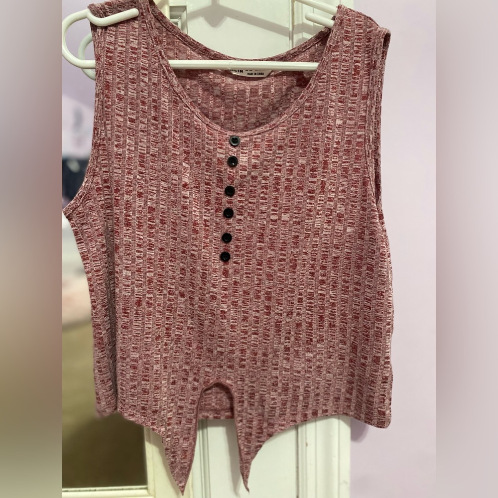 Faded Maroon half button down tank